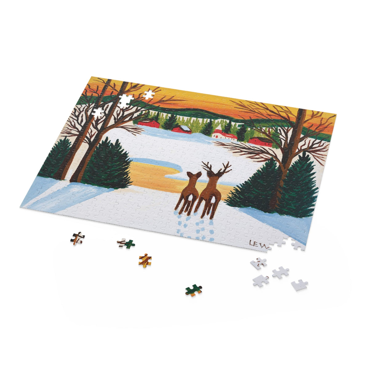1950 maud lewis painting deer in winter 500 piece puzzle