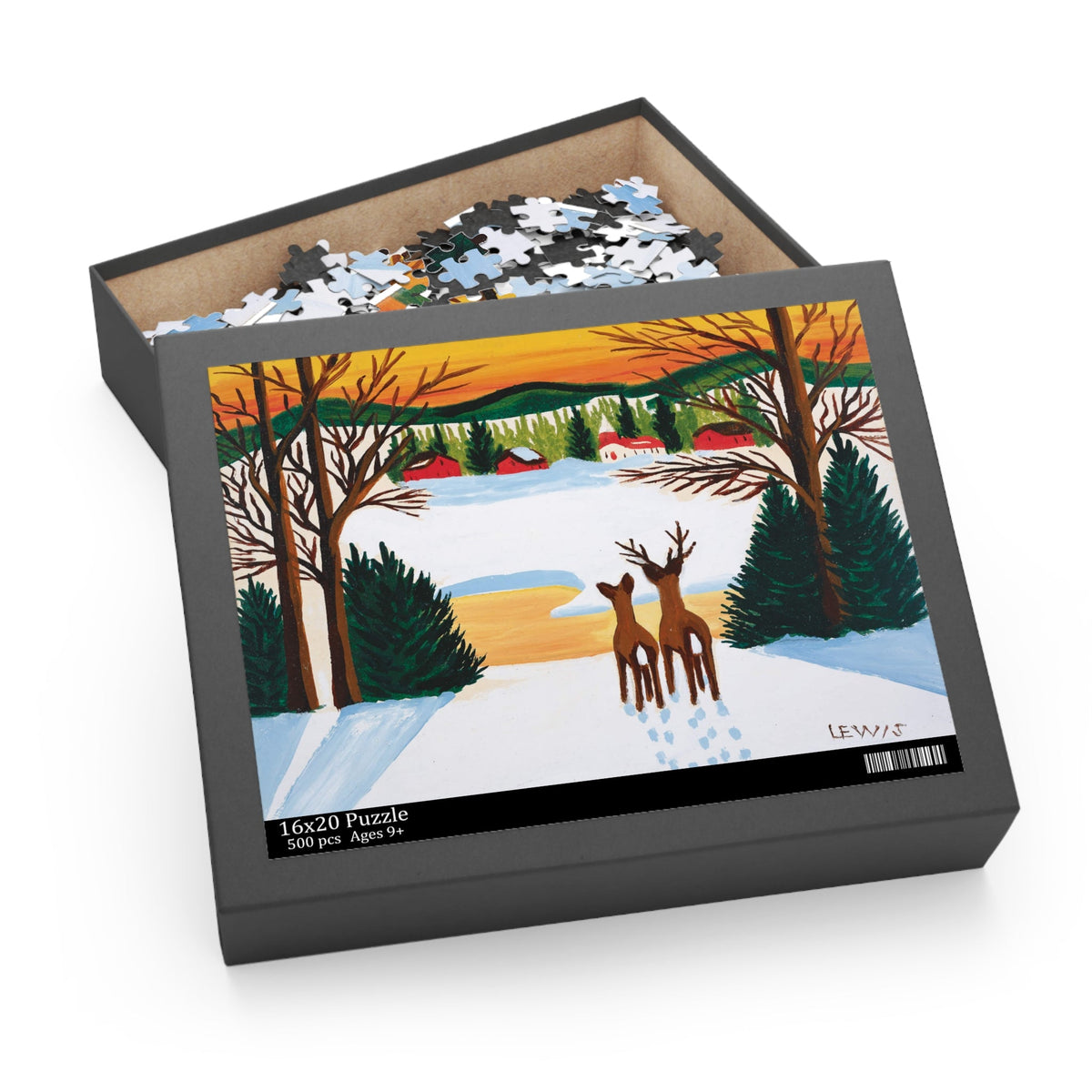 1950 maud lewis painting deer in winter 500 piece puzzle