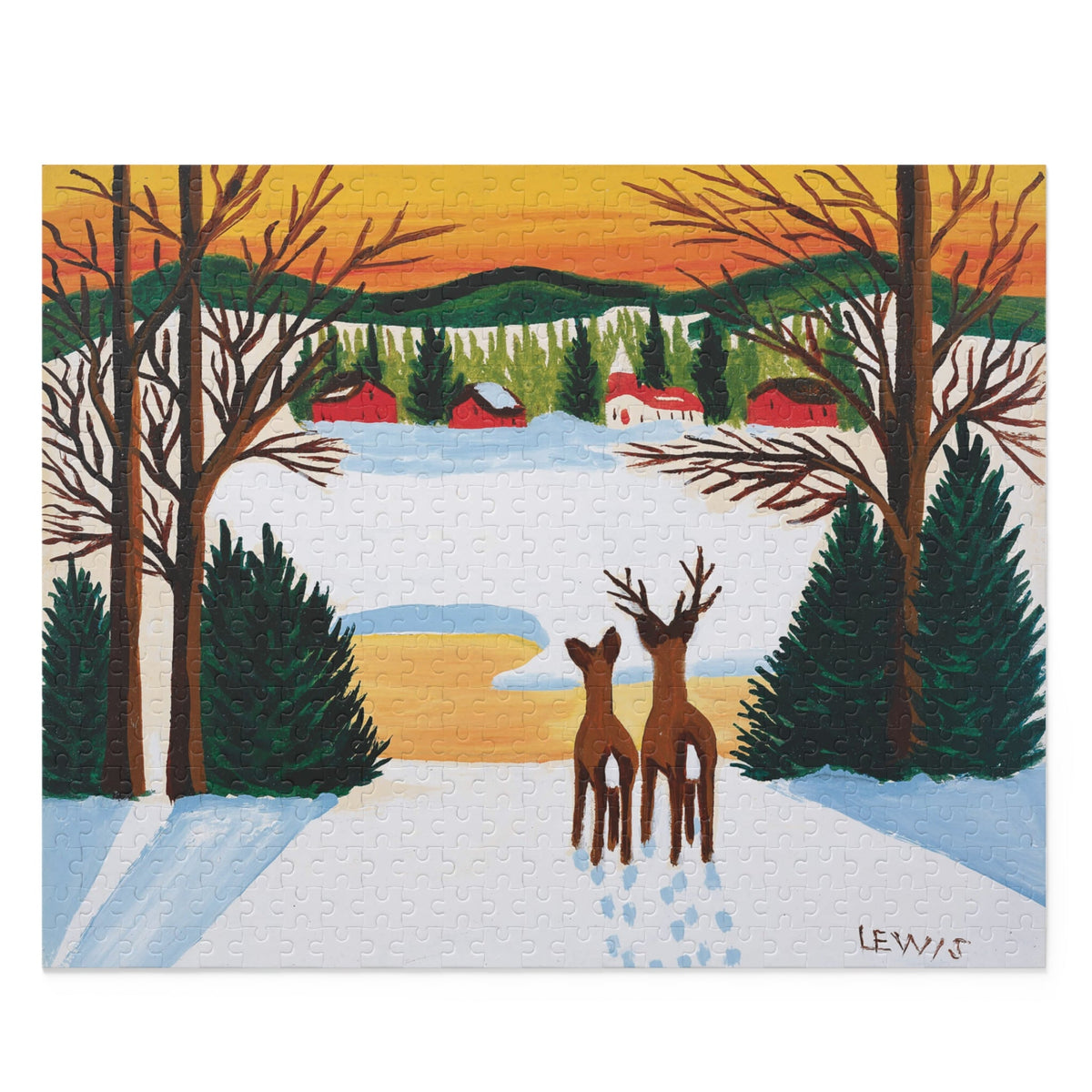 1950 maud lewis painting deer in winter 500 piece puzzle