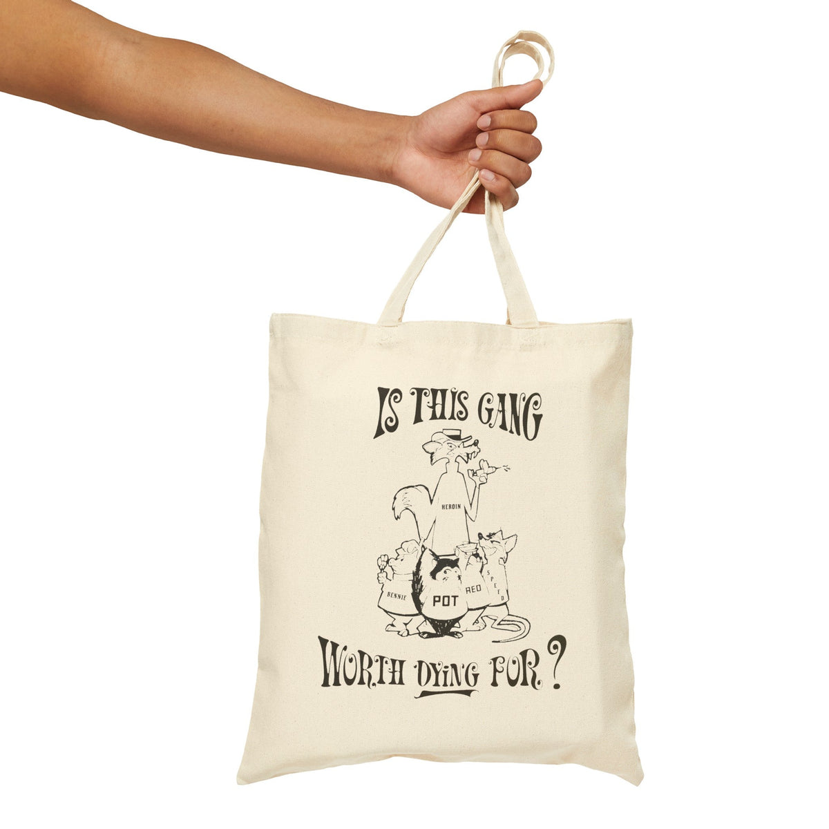 1960s/70s anti-drug poster "is this gang worth dying for?" by smartset smarteen s.o.s cotton canvas tote bag